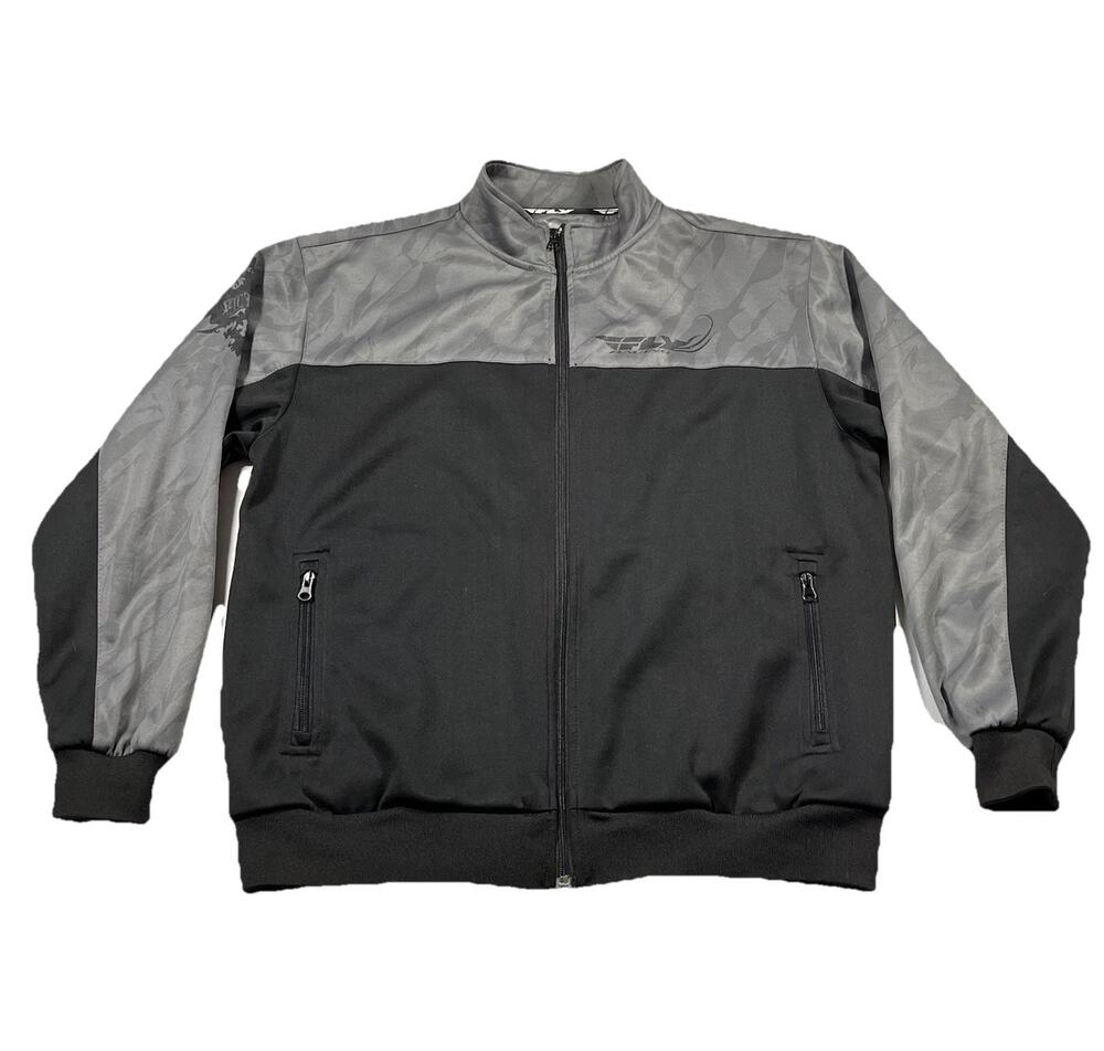 Y2K Fly Racing Jacket Black Gray Full Zip Mens Large